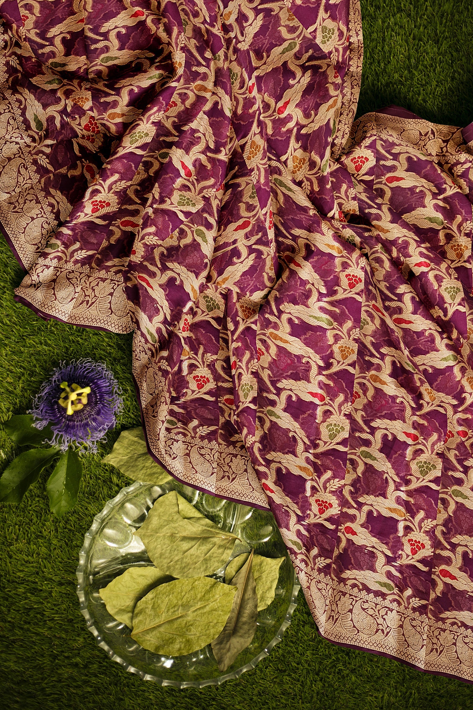 Burgundy Banaras Soft Georgette  Silk Jaal - AbirabyBeena