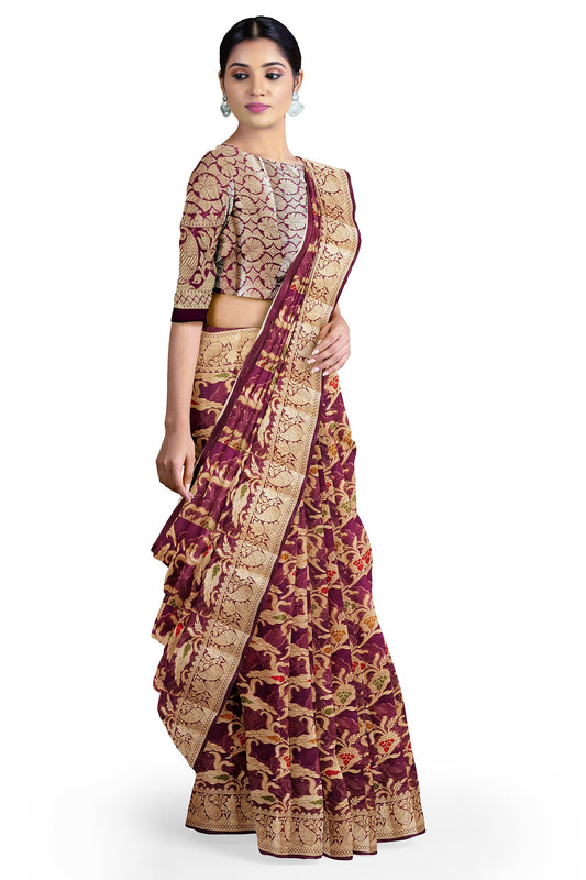 Burgundy Banaras Soft Georgette  Silk Jaal - AbirabyBeena