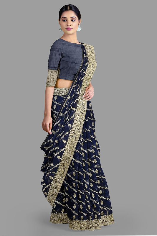 Blue Banaras Soft Georgette silk - AbirabyBeena