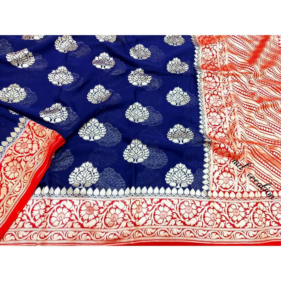 Blue Banaras pure georgette saree - AbirabyBeena