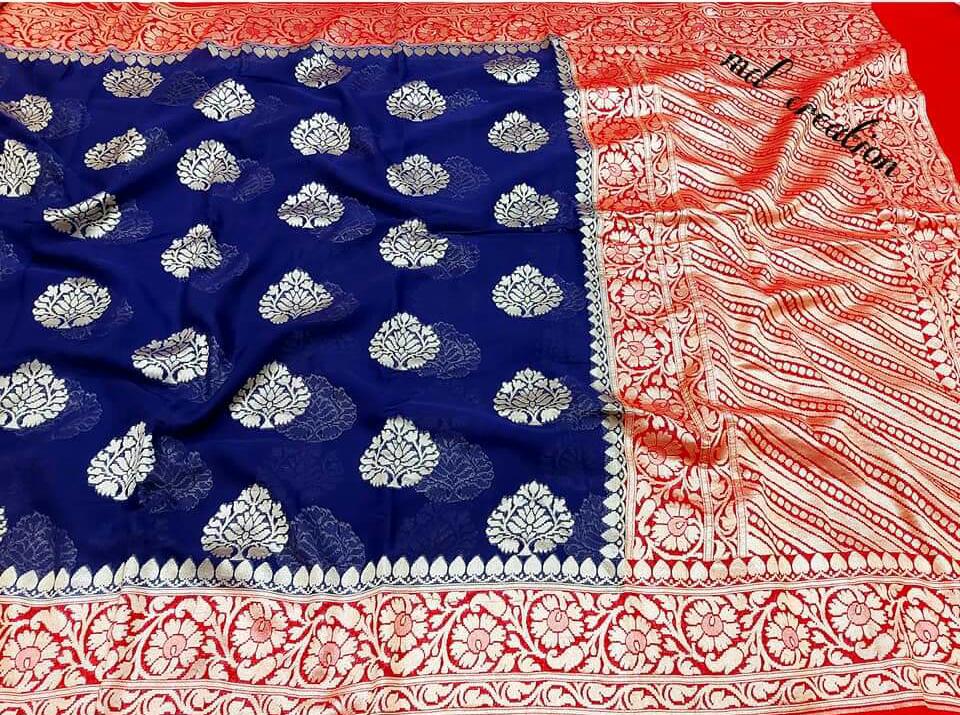 Blue Banaras pure georgette saree - AbirabyBeena