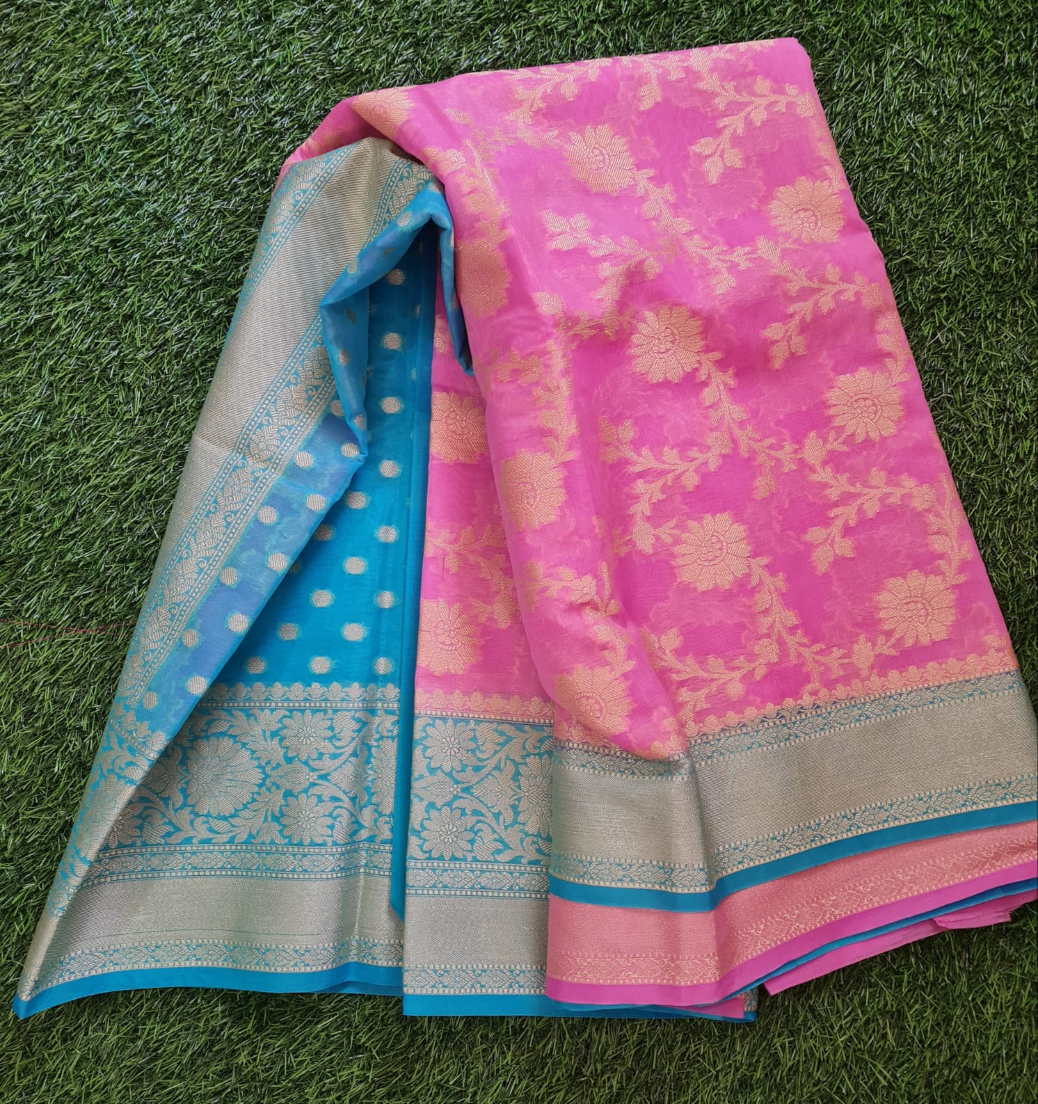 Pink Banaras Soft Georgette  Silk Jaal - AbirabyBeena
