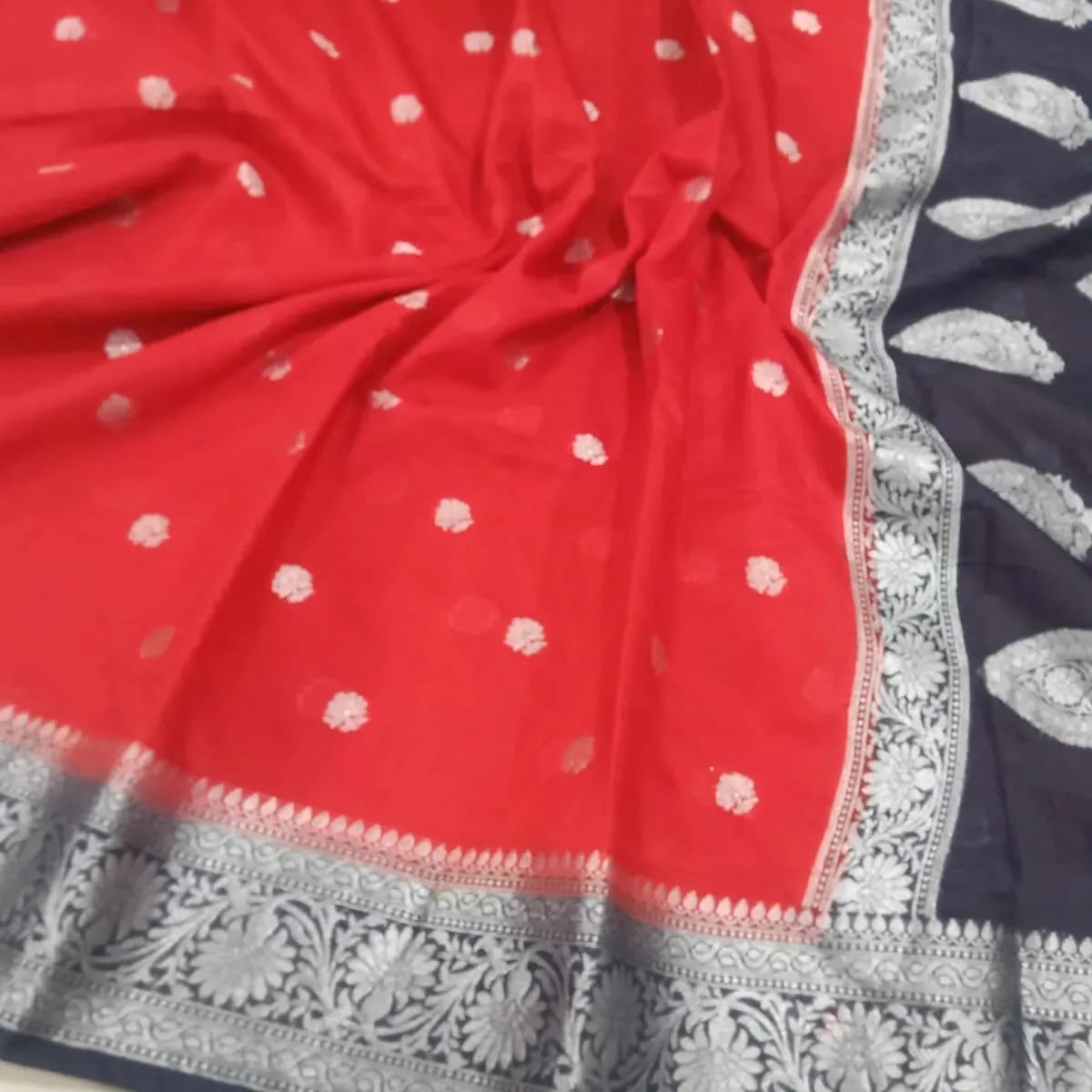 Red Soft khaddi Chiffon Handloom - AbirabyBeena