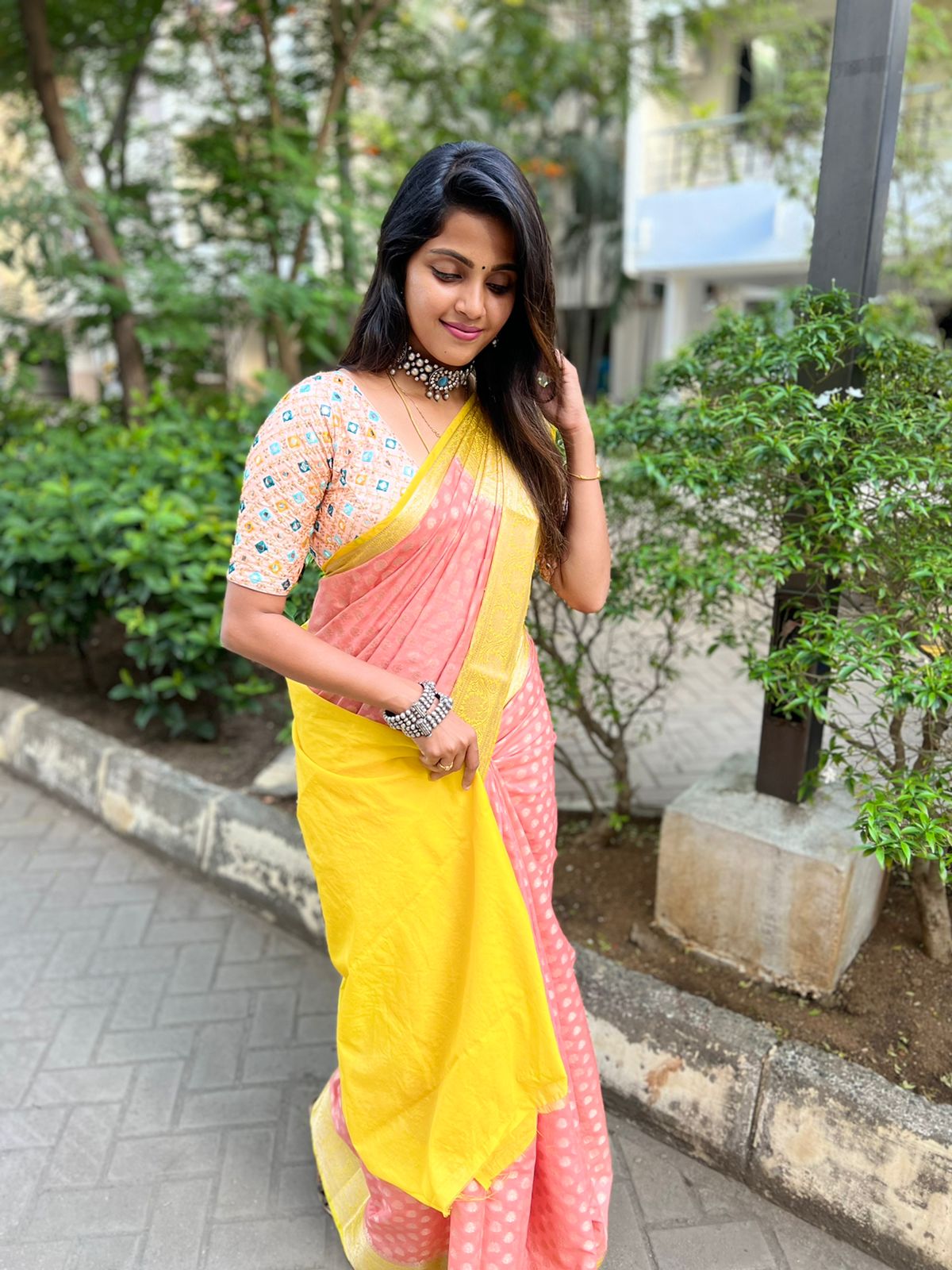 Peach Banaras Soft Georgette silk - AbirabyBeena