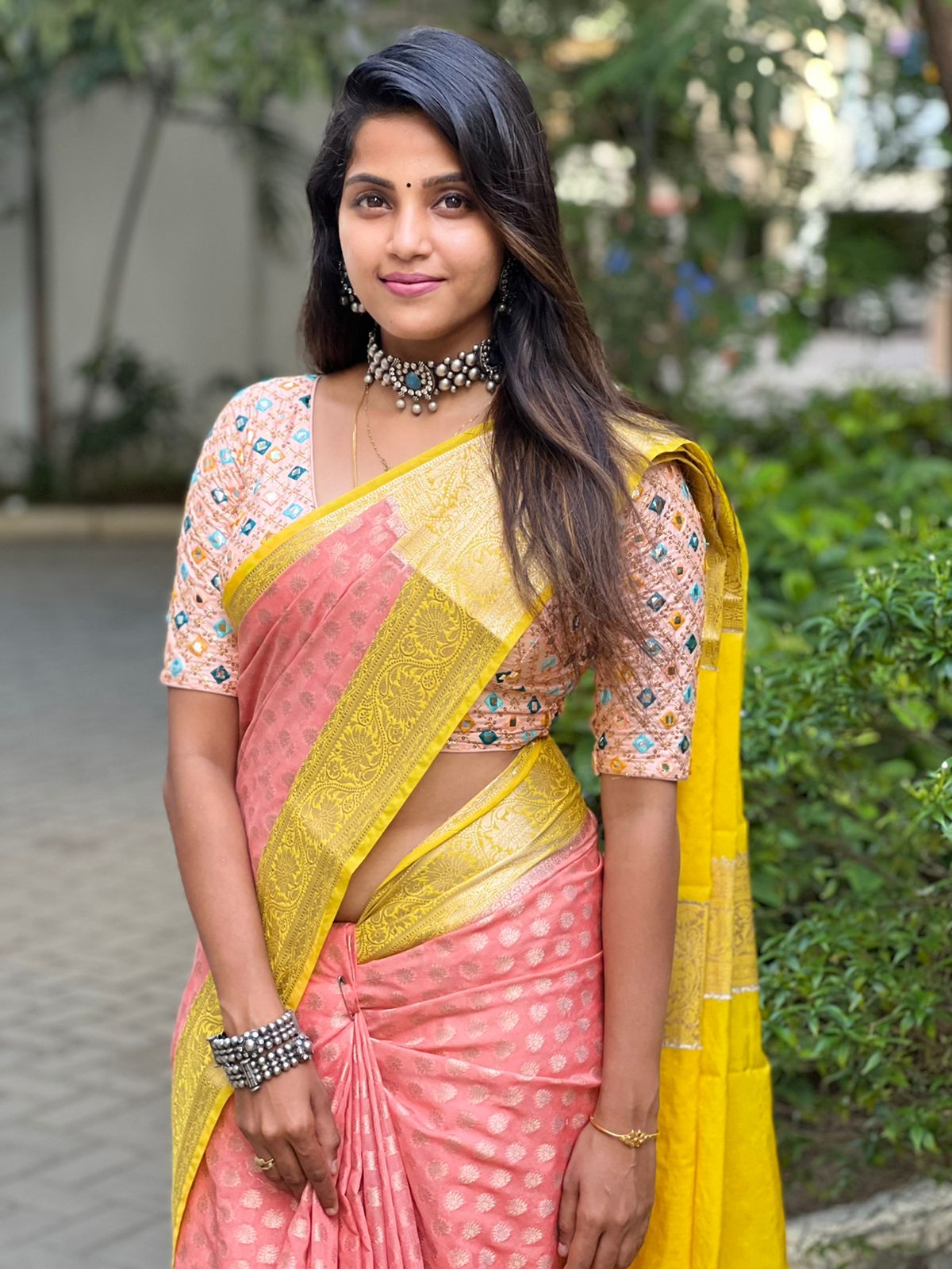 Peach Banaras Soft Georgette silk - AbirabyBeena