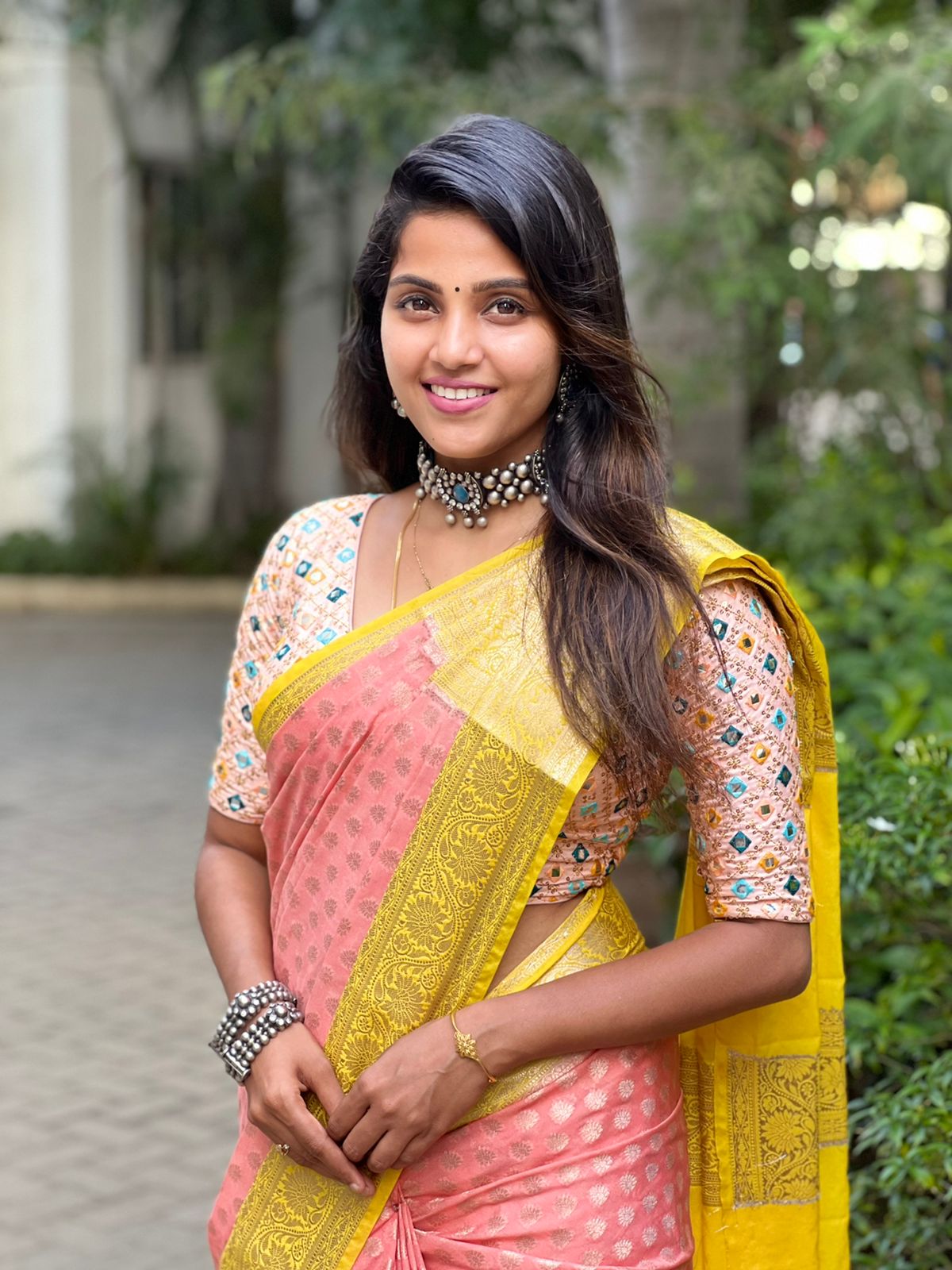 Peach Banaras Soft Georgette silk - AbirabyBeena