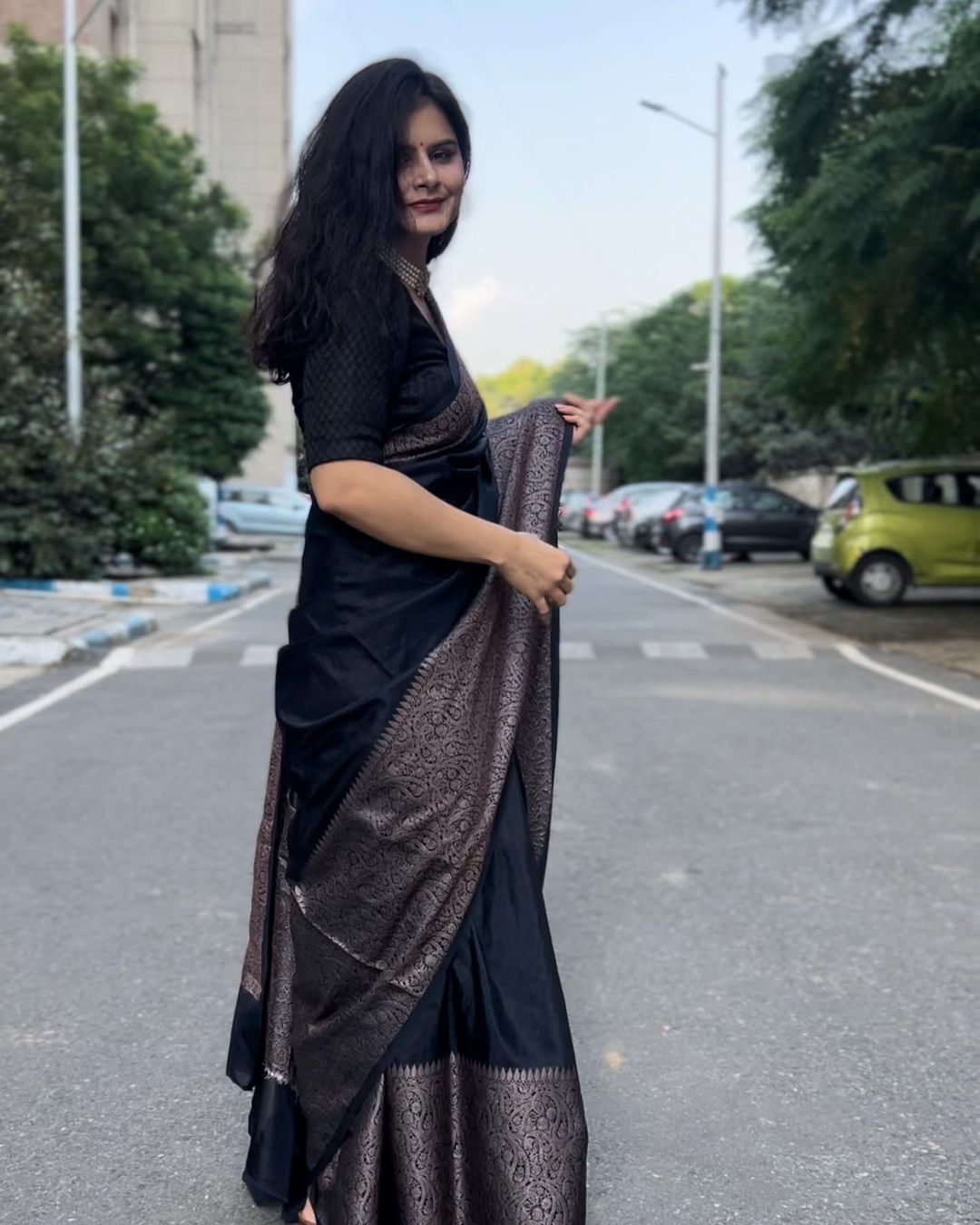 Black skirt border Banaras warm silk - AbirabyBeena