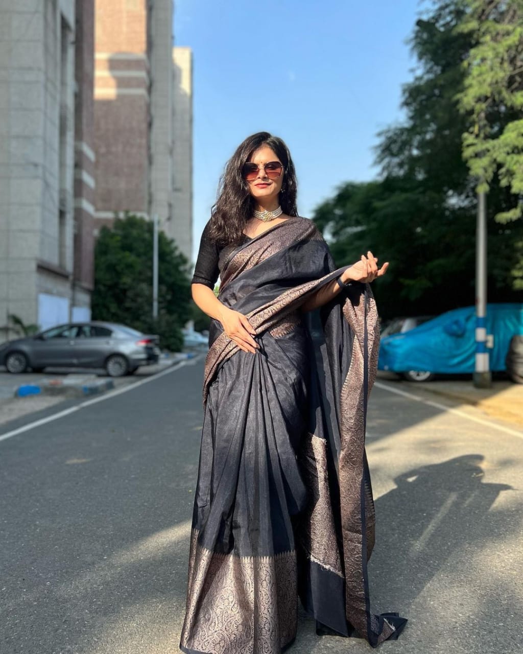 Black skirt border Banaras warm silk - AbirabyBeena