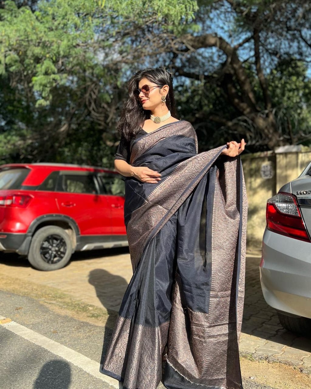 Black skirt border Banaras warm silk - AbirabyBeena