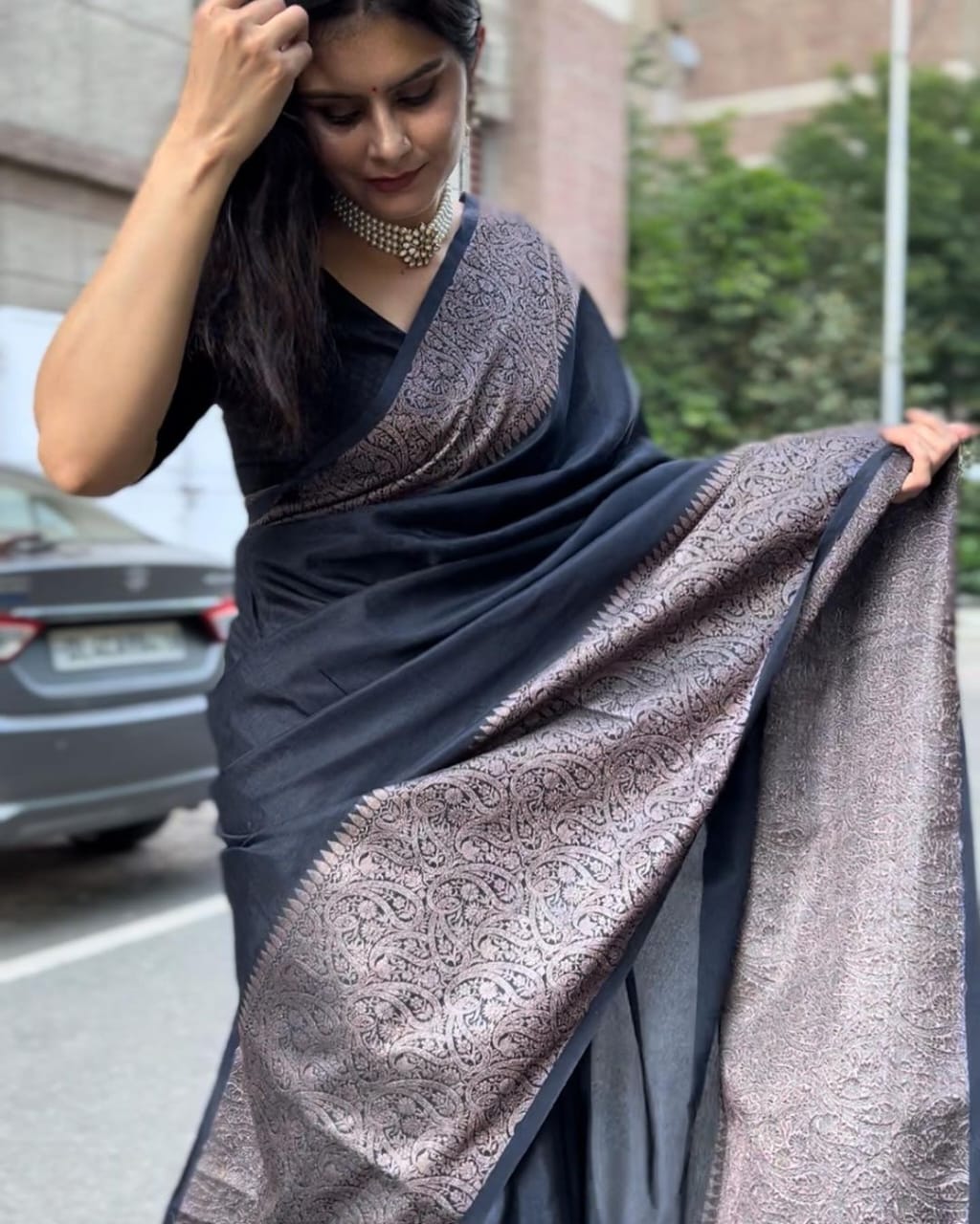 Black skirt border Banaras warm silk - AbirabyBeena