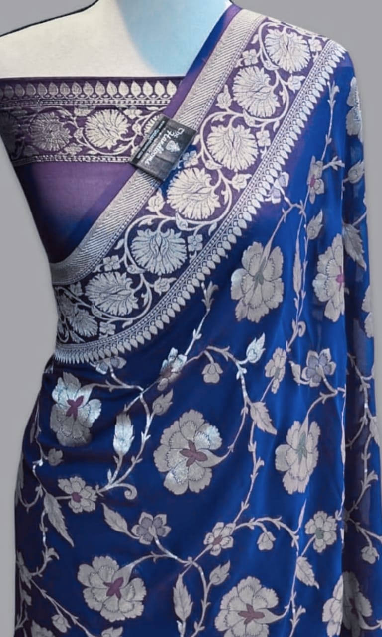 Blue Banaras Soft Georgette Jaal silk - AbirabyBeena