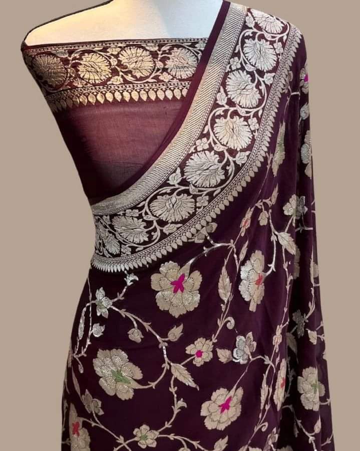 Brown Banaras Soft Georgette Jaal silk - AbirabyBeena