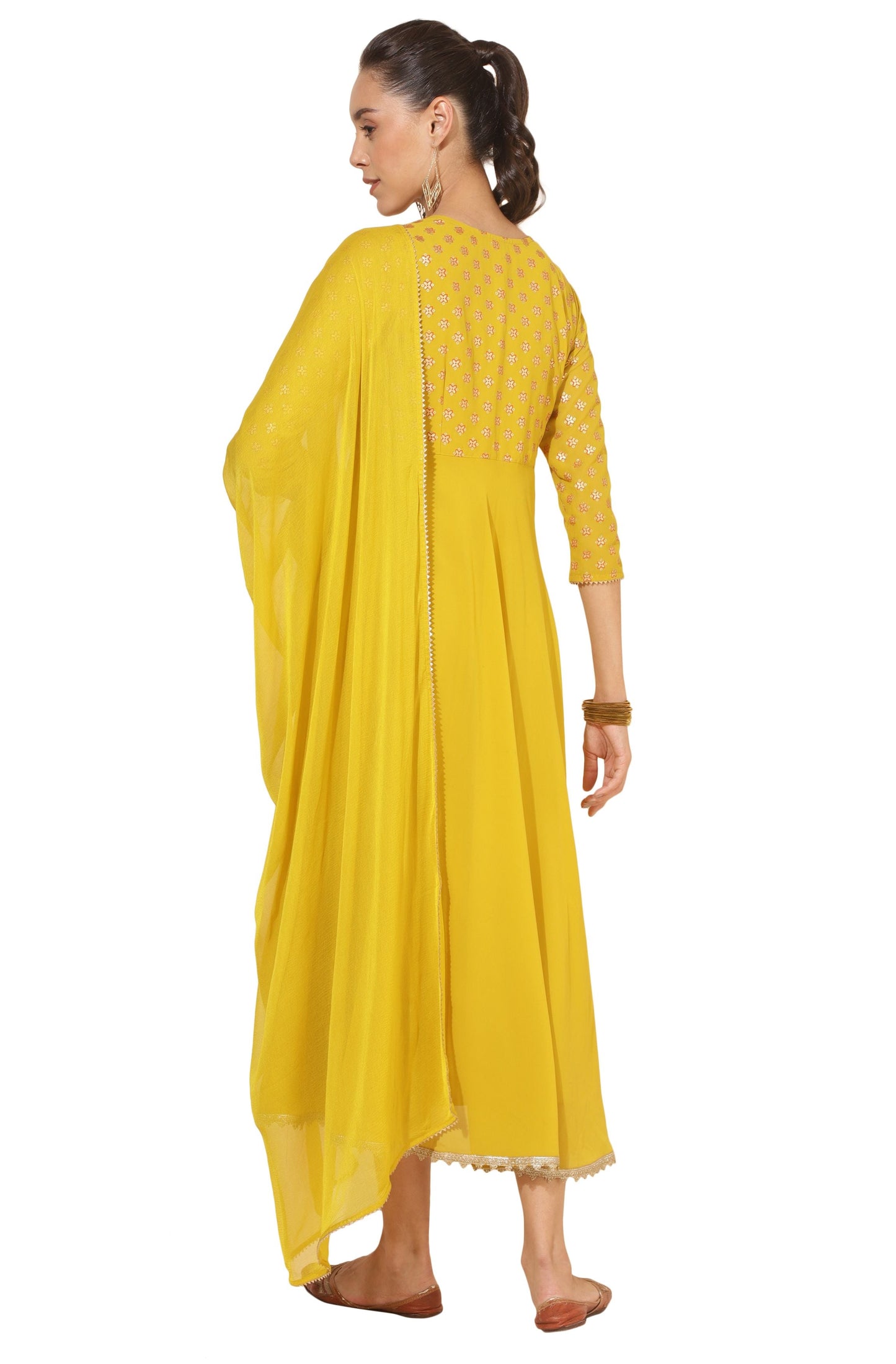 Gleaming Sunflower Foil Kurta With Dupatta