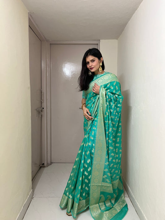 Sea Green Banaras Soft Georgette silk - AbirabyBeena