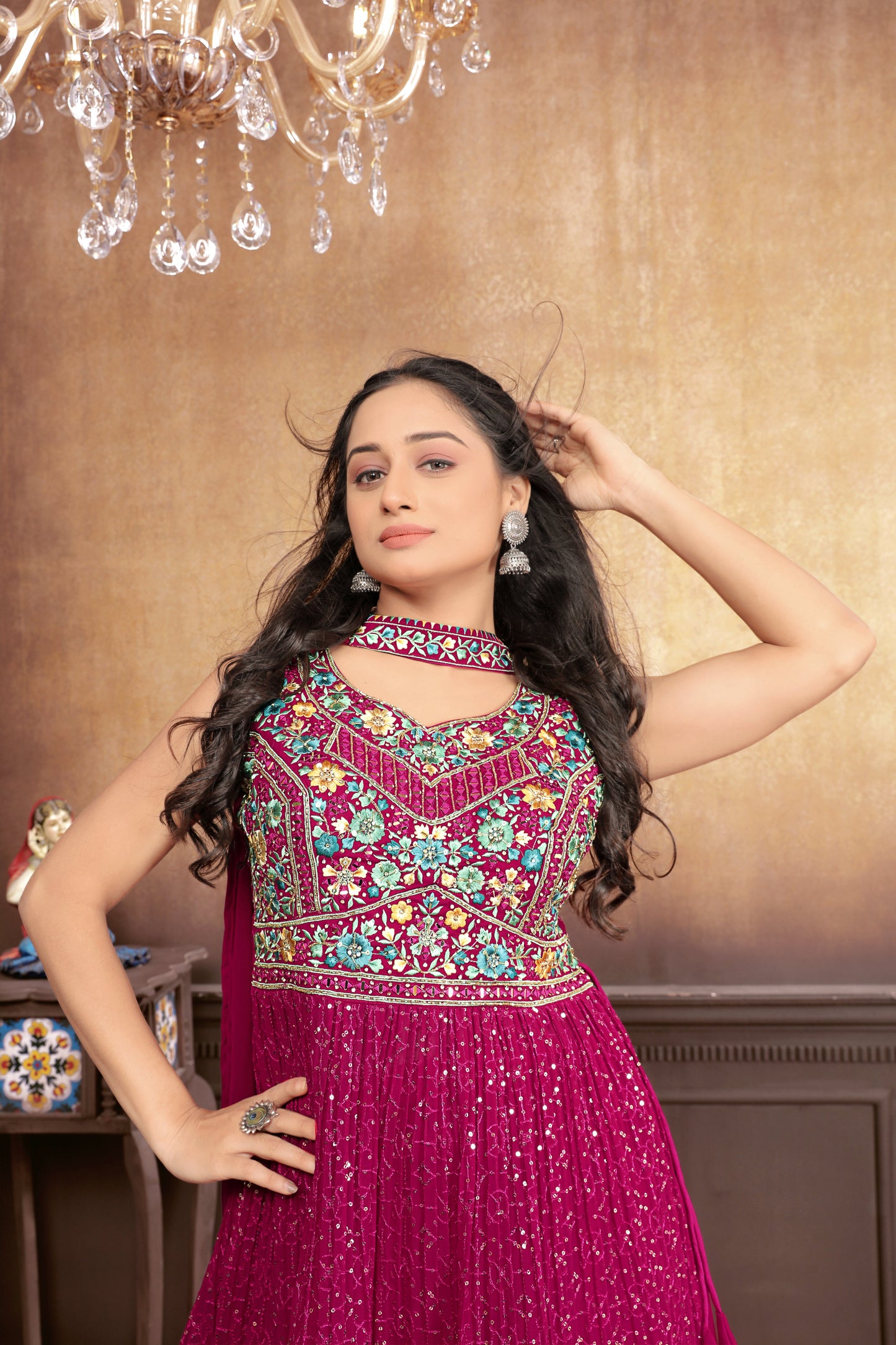 Vibrant Glamour: Hot Pink Sharara Suit Set with Exquisite Embroideries for Women