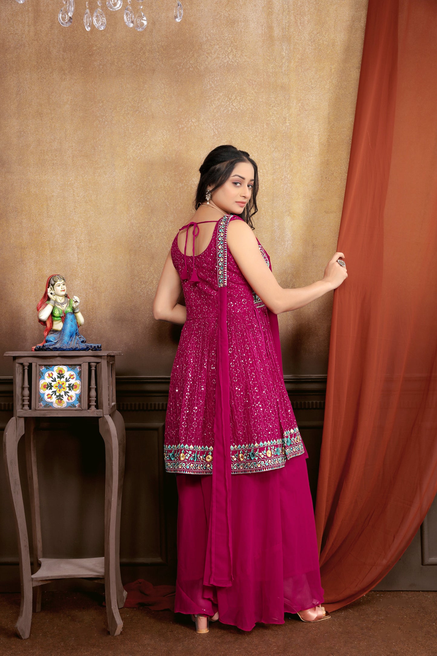 Vibrant Glamour: Hot Pink Sharara Suit Set with Exquisite Embroideries for Women