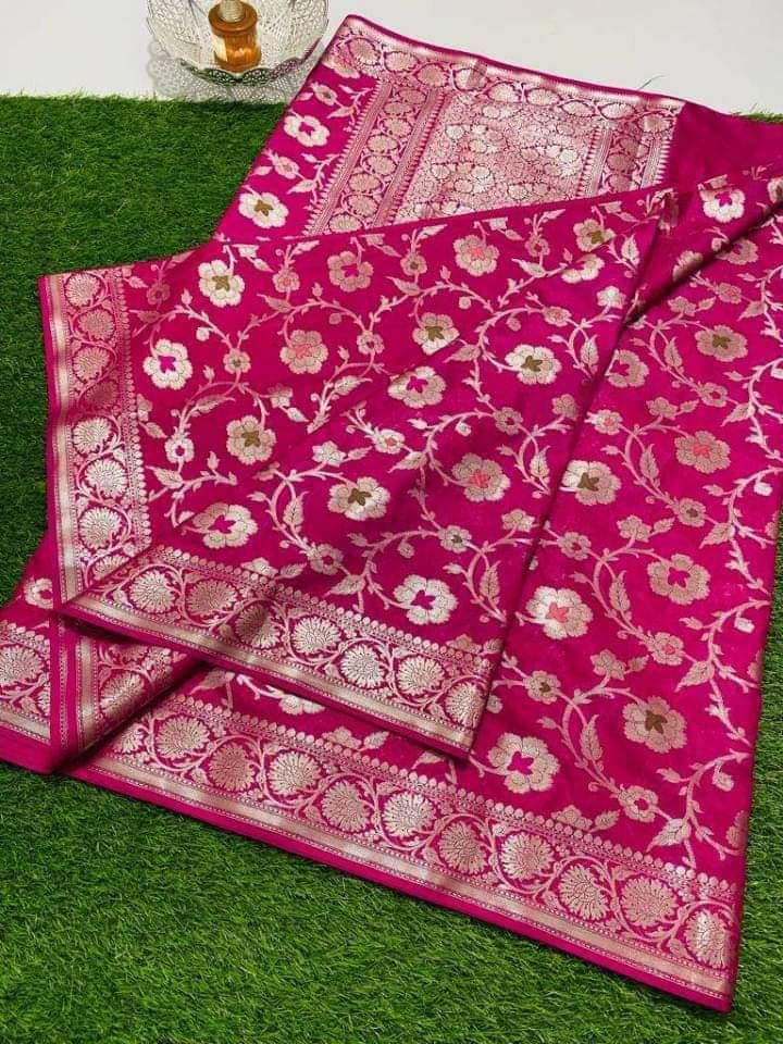 Pink Banaras Soft Georgette Jaal silk - AbirabyBeena
