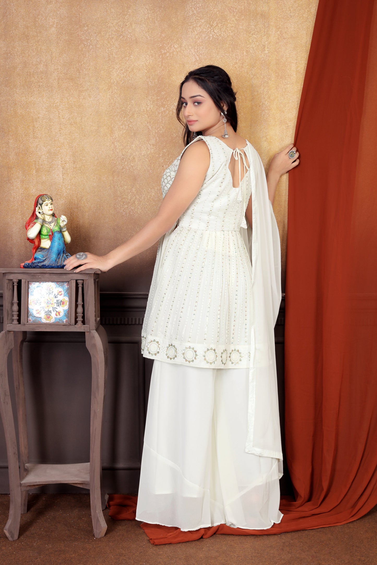 Pristine Elegance: Exquisite Embroidered Pearl White Sharara Suit Set for Women